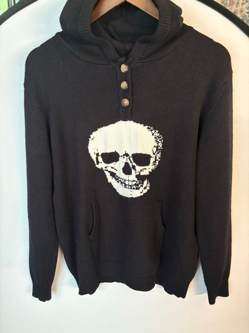 Skull Knit Hoodie Sweater Goth Emo Grunge Punk Y2K Dark Academia Alt Black